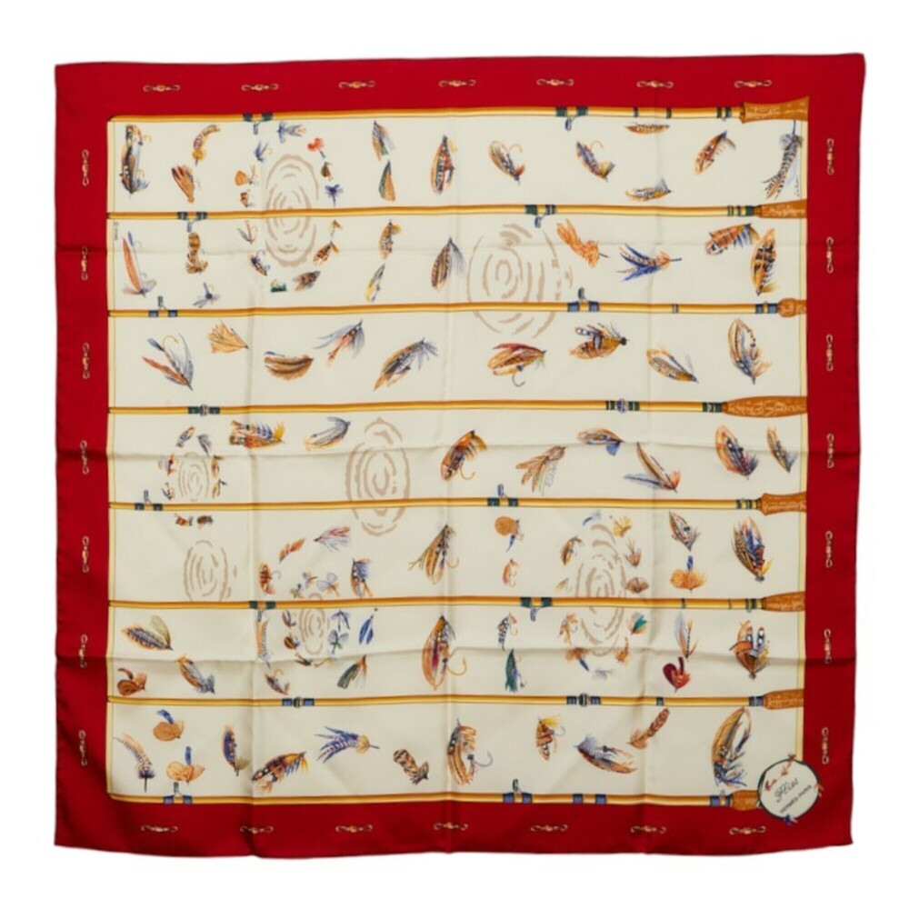 Hermes Carre 90 Flies Fly Fishing Scarf, Large White Multicolor, Women's HERMES